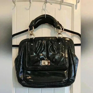 Incredible vintage Elliott Lucca patent leather satchel in NEW Condition.